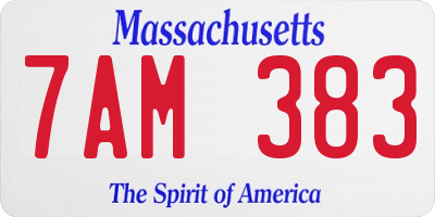 MA license plate 7AM383
