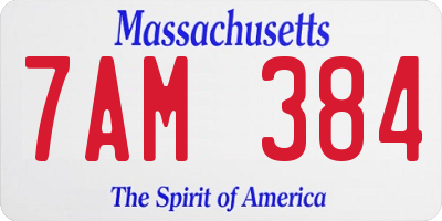 MA license plate 7AM384