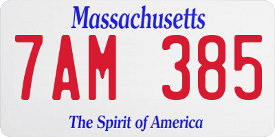 MA license plate 7AM385