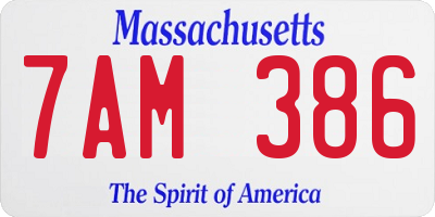 MA license plate 7AM386