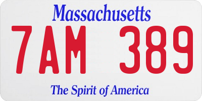 MA license plate 7AM389