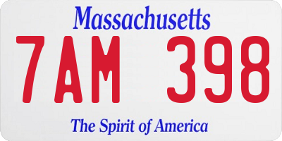 MA license plate 7AM398