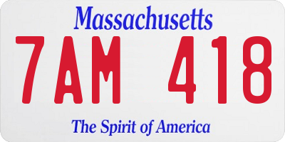 MA license plate 7AM418