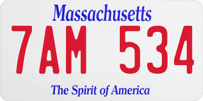MA license plate 7AM534