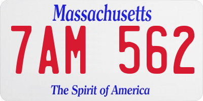 MA license plate 7AM562