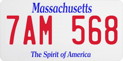 MA license plate 7AM568