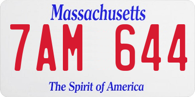 MA license plate 7AM644