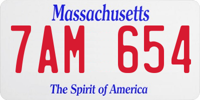 MA license plate 7AM654