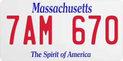 MA license plate 7AM670