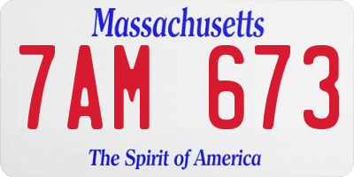 MA license plate 7AM673