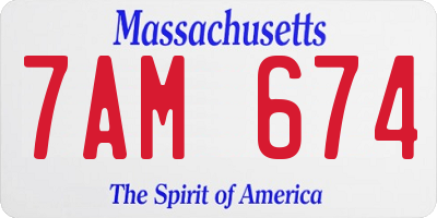 MA license plate 7AM674