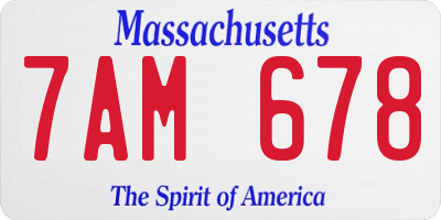 MA license plate 7AM678