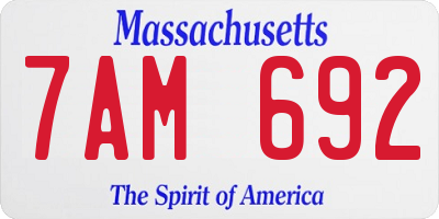MA license plate 7AM692