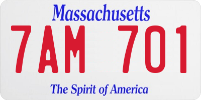 MA license plate 7AM701