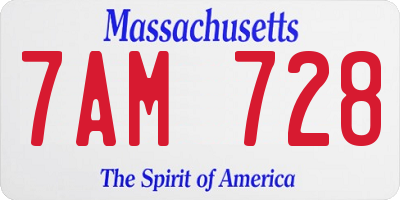MA license plate 7AM728