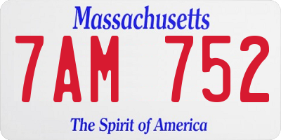 MA license plate 7AM752
