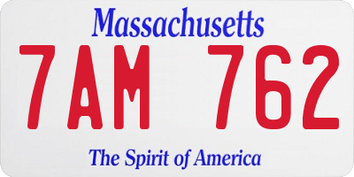 MA license plate 7AM762