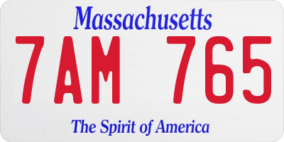 MA license plate 7AM765