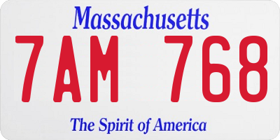 MA license plate 7AM768