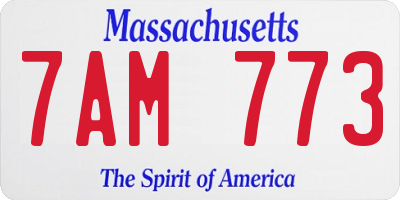 MA license plate 7AM773