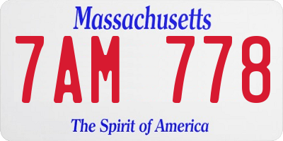MA license plate 7AM778