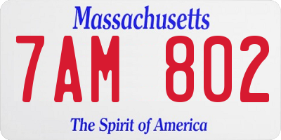 MA license plate 7AM802