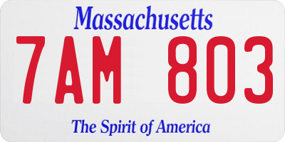 MA license plate 7AM803
