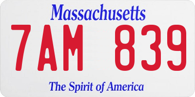MA license plate 7AM839