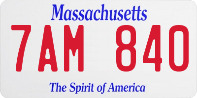 MA license plate 7AM840