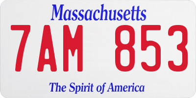 MA license plate 7AM853