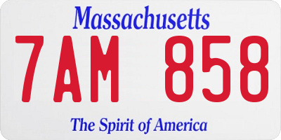 MA license plate 7AM858