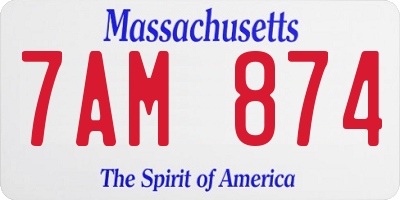 MA license plate 7AM874