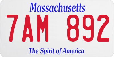 MA license plate 7AM892