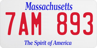 MA license plate 7AM893