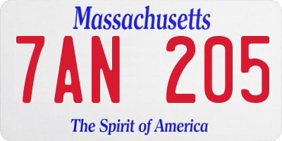 MA license plate 7AN205