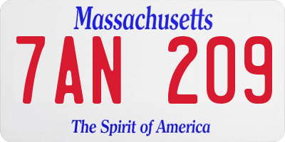 MA license plate 7AN209