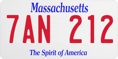 MA license plate 7AN212