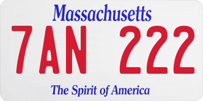 MA license plate 7AN222
