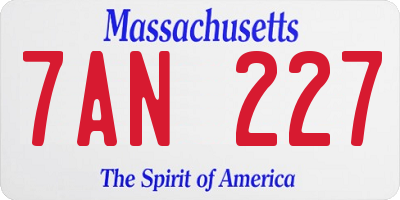 MA license plate 7AN227