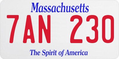 MA license plate 7AN230