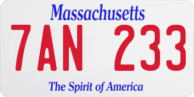 MA license plate 7AN233