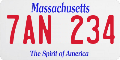 MA license plate 7AN234