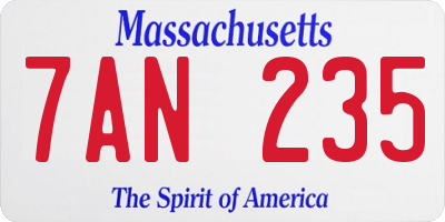 MA license plate 7AN235