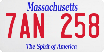 MA license plate 7AN258