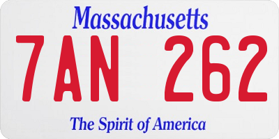 MA license plate 7AN262