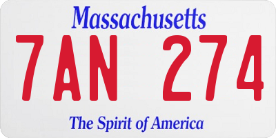 MA license plate 7AN274