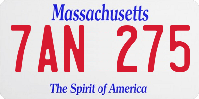 MA license plate 7AN275
