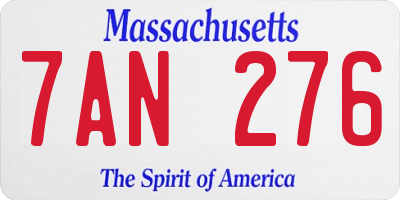 MA license plate 7AN276