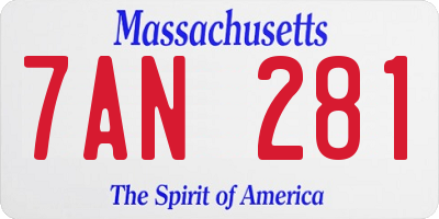 MA license plate 7AN281