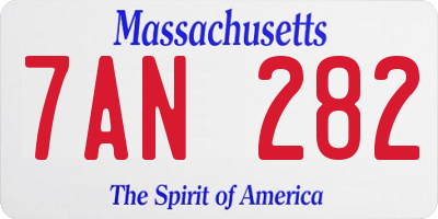 MA license plate 7AN282